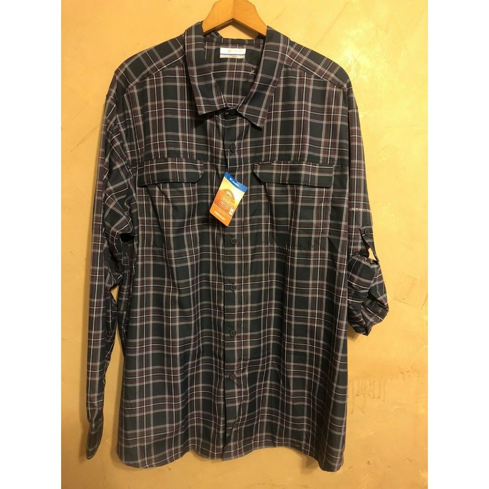 New Men’s 3XL Columbia Omni Shade Plaid Shirt 50 UPF Rated Vented Roll Up Sleeve